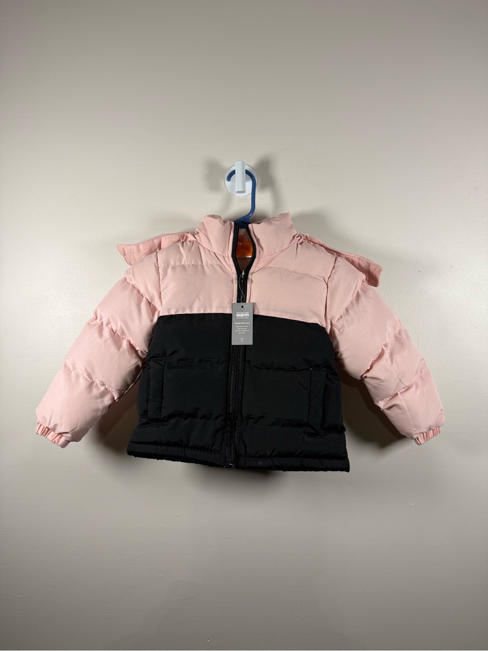 Kids Colorblock Puffer Jacket in Pink and Black NWT
